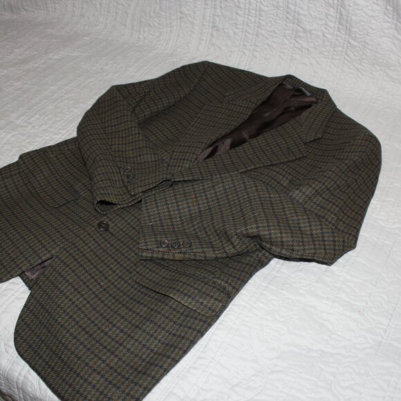 Burberrys Mens Vintage Sport Coat Wool Green Navy Houndstooth see measurements - Picture 4 of 14